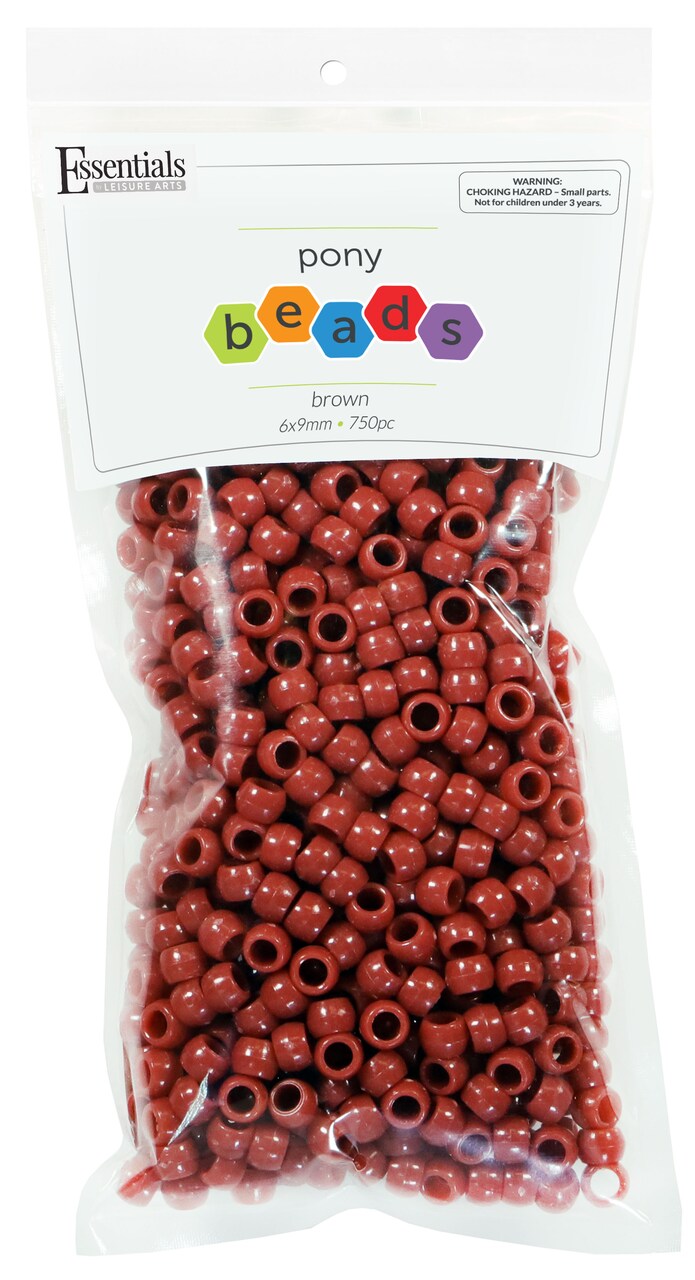 Essentials by Leisure Arts Pony Beads, 6x9mm, Neutral Brown, 750pc – Bracelet Making Kit for Jewelry and Kandi Crafts – Bulk Craft Beads for Friendship Bracelets and DIY Projects